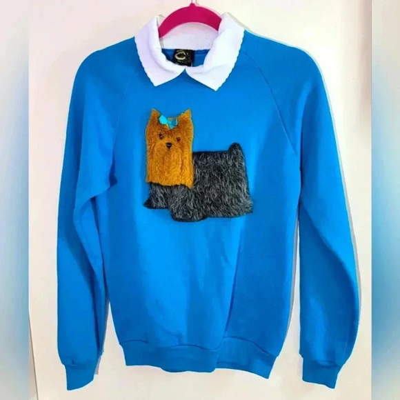 Tops - Vintage Handmade Upcycled Sweatshirt w/ 3D Fuzzy Yorkie